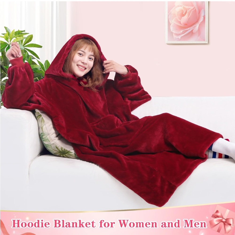 Unisex Wearable Weighted Hoodie Blanket has Pocket One Size Fits All Burgundy ❤️ - Picture 5 of 12